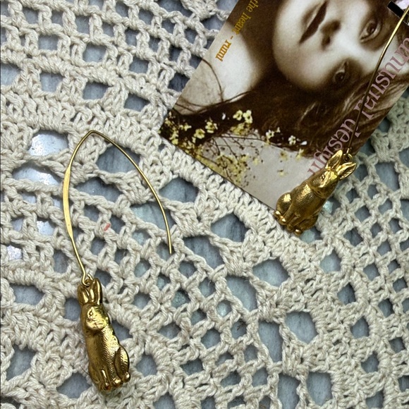 brass Rabbit Dangle Earrings - Picture 4 of 4